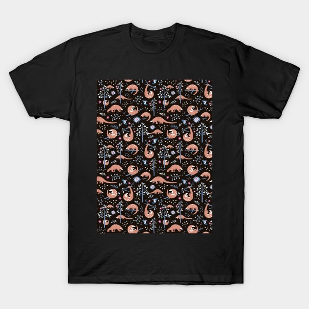 Cute Pangolin Pattern - Forest Pattern T-Shirt by charlesstalkless